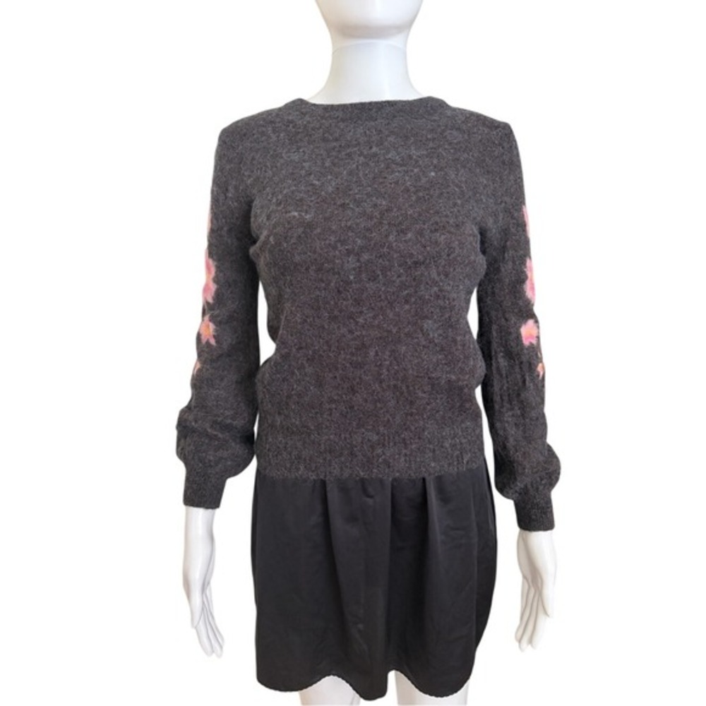Saccharine Charcoal Pink Cherry Blossom Wool‎ Alpaca Floral Patterned Sweater S